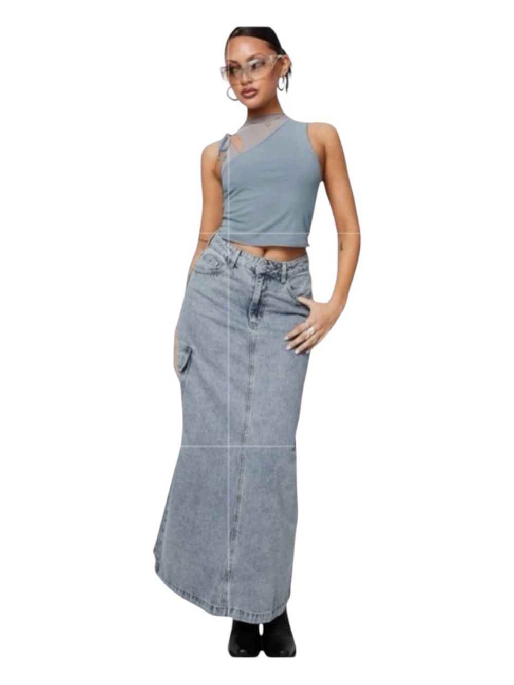 PRINCESS POLLY McGuane Denim Cargo Midi Skirt, Size 4.